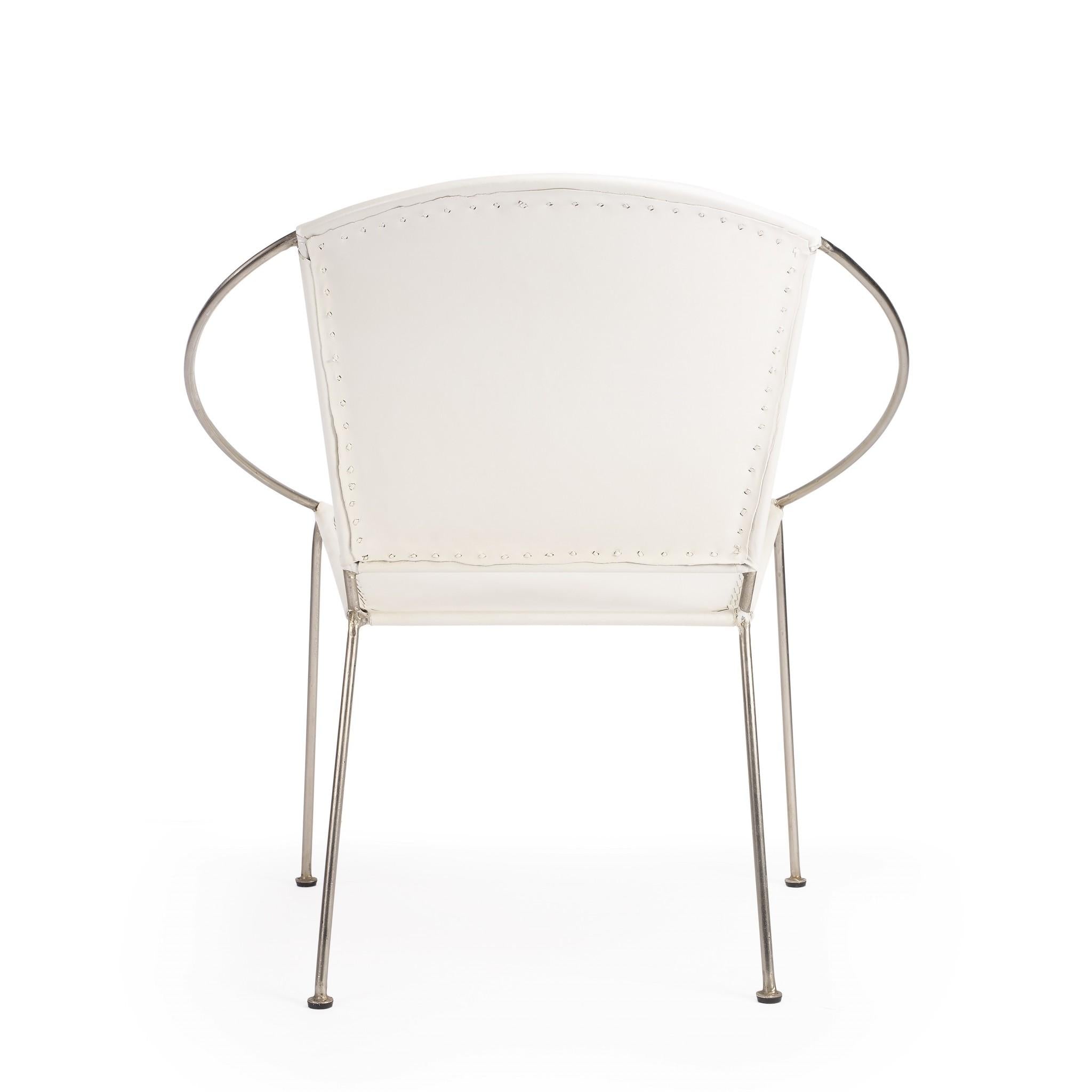 Modern Ring Shape White Leather Accent Chair