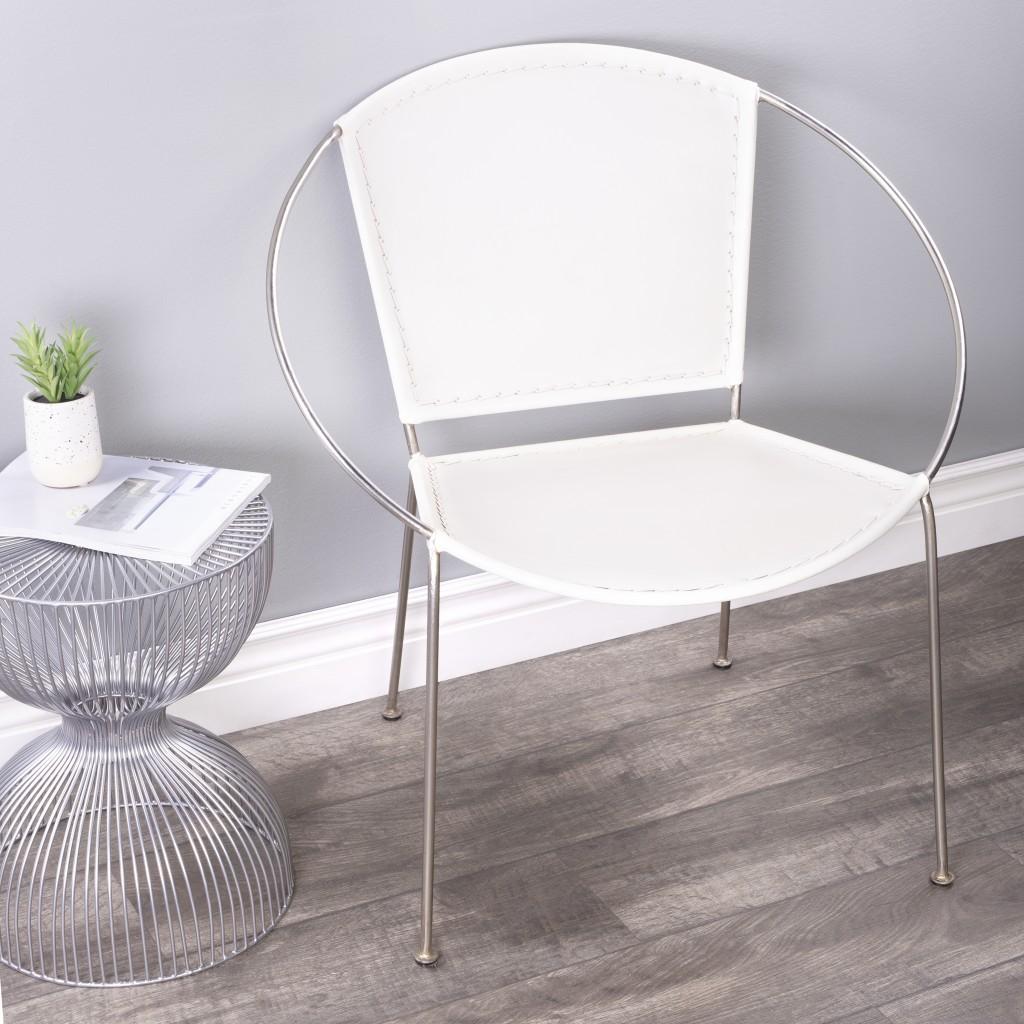 Modern Ring Shape White Leather Accent Chair