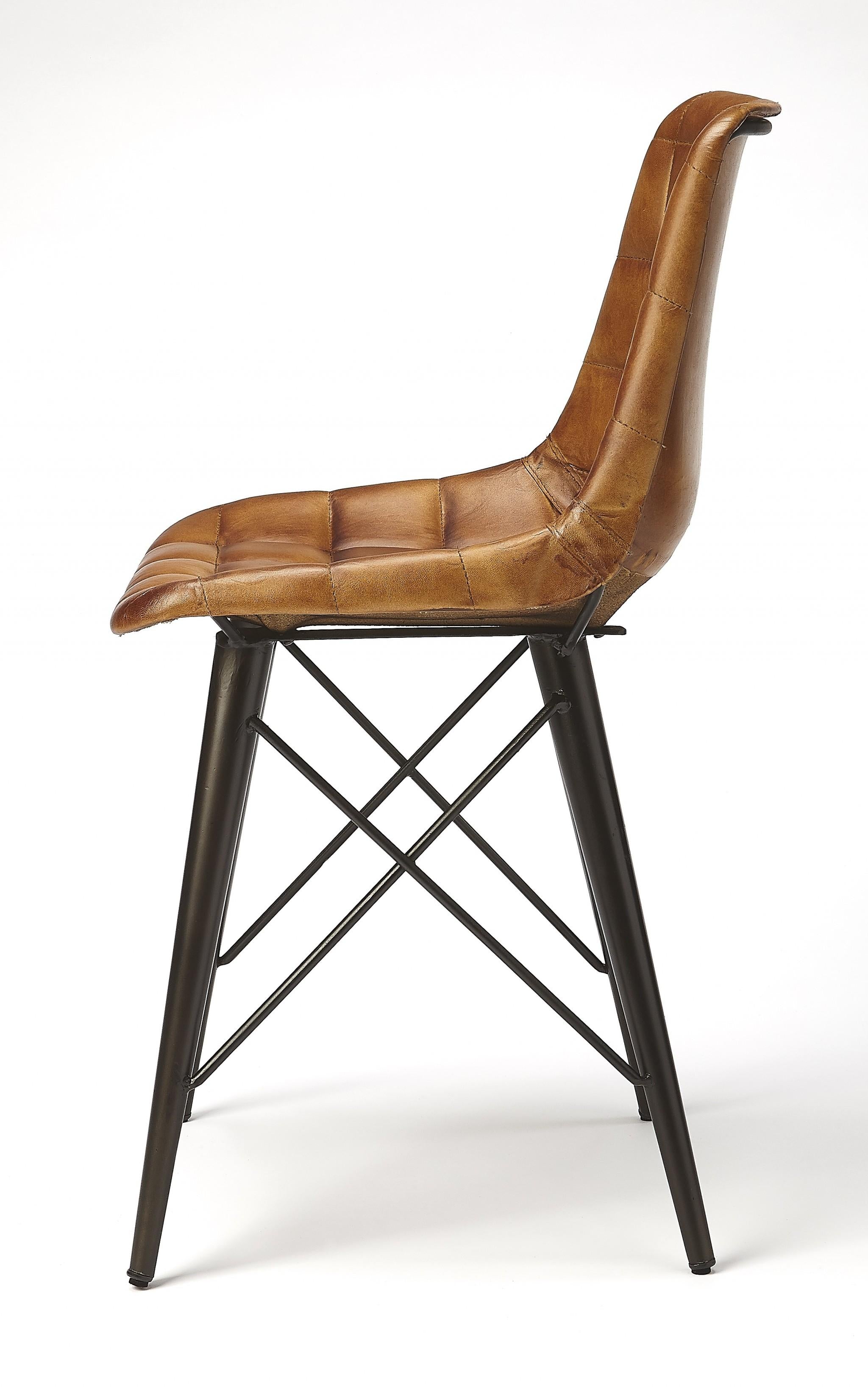 Stitched Squares Brown Leather Dining Chair