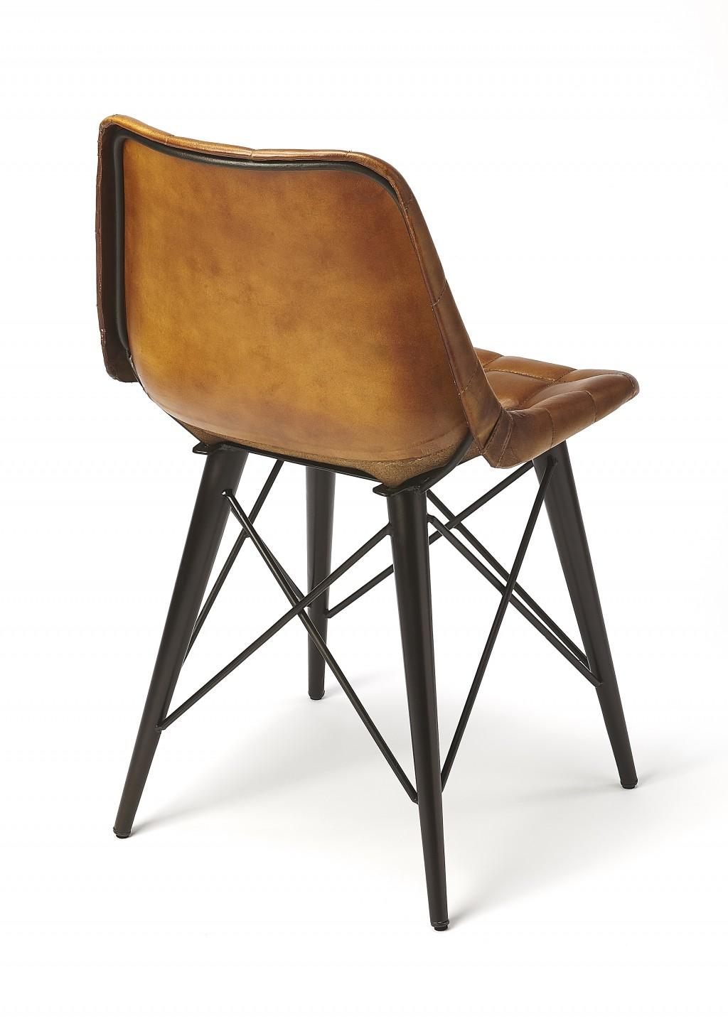 Stitched Squares Brown Leather Dining Chair