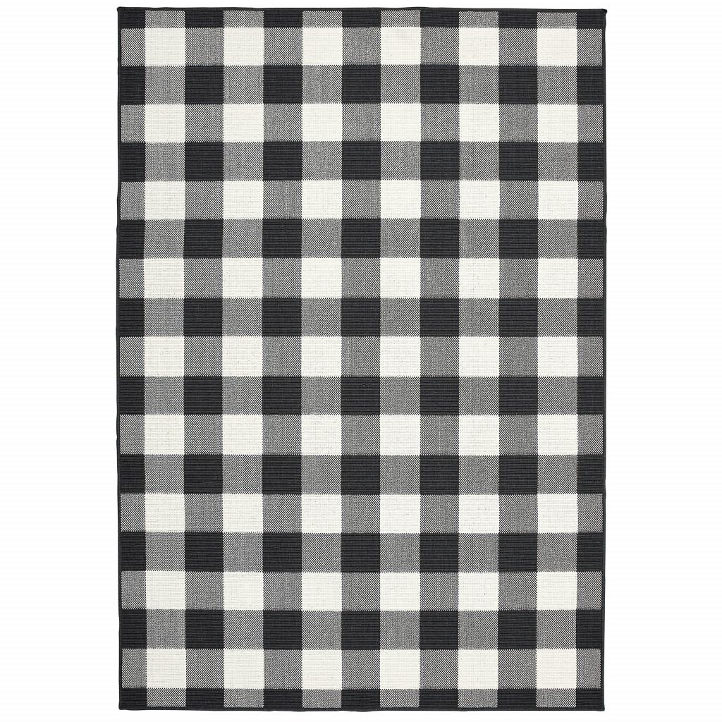 3’x5’ Black and Ivory Gingham Indoor Outdoor Area Rug