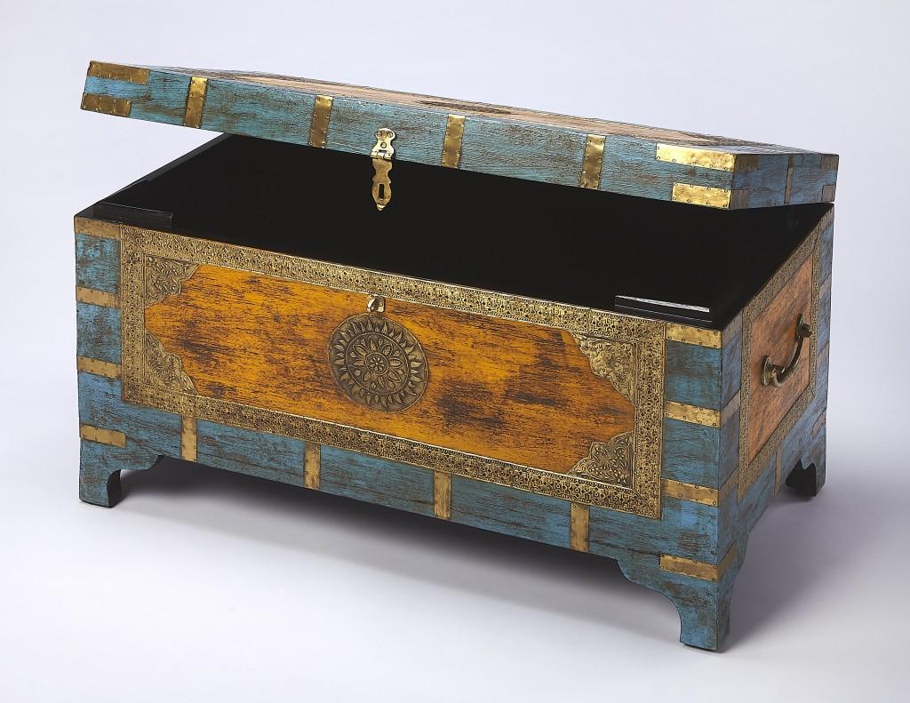 Hand Painted Brass Inlay Storage Trunk