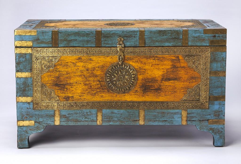 Hand Painted Brass Inlay Storage Trunk