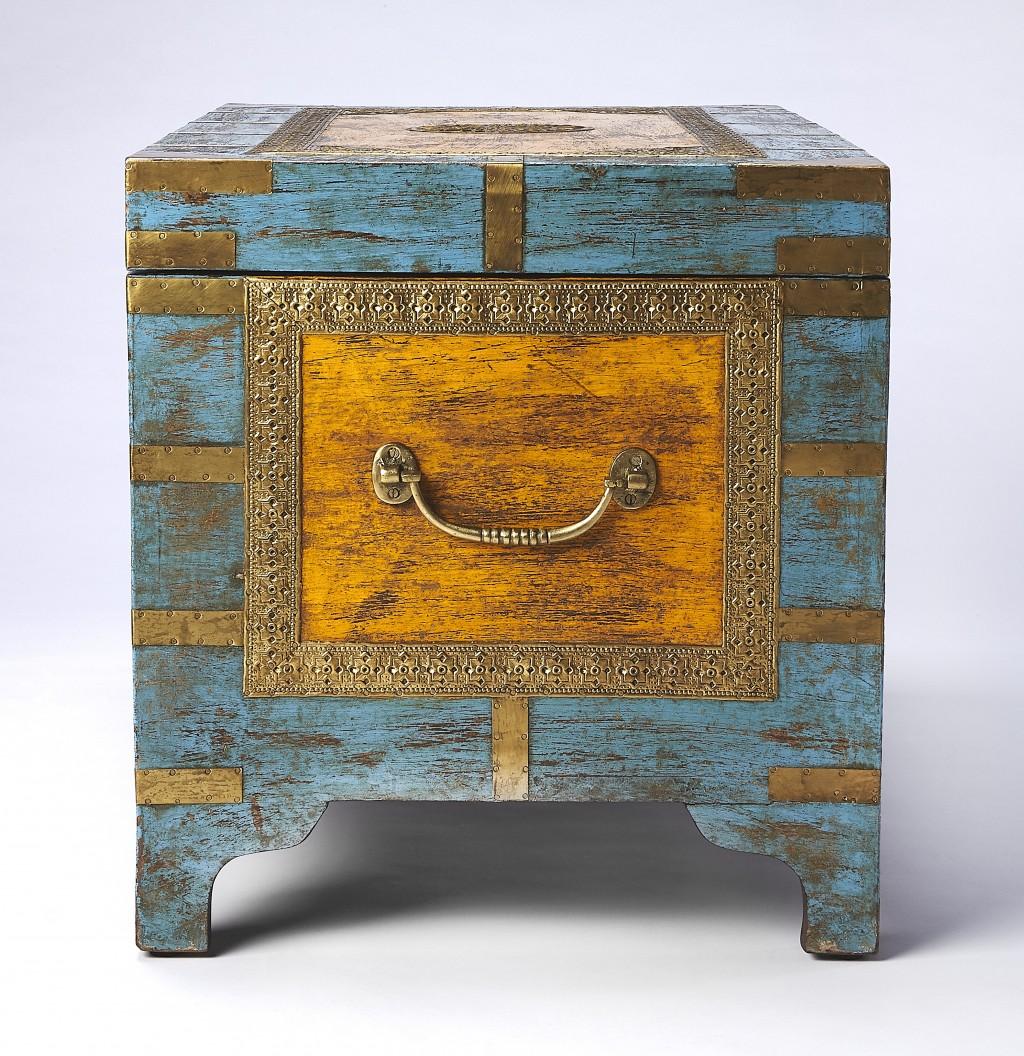 Hand Painted Brass Inlay Storage Trunk