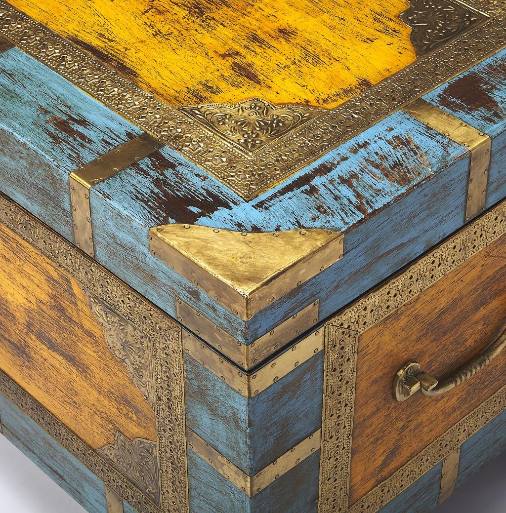 Hand Painted Brass Inlay Storage Trunk