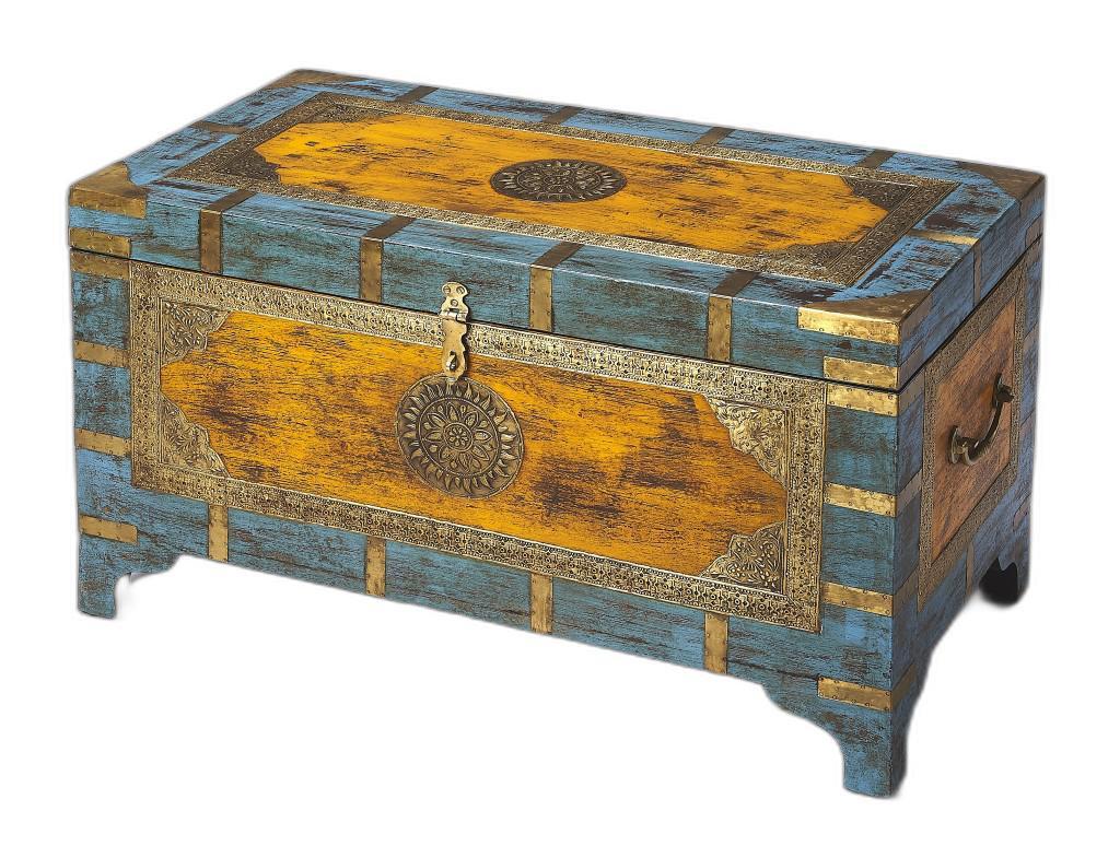 Hand Painted Brass Inlay Storage Trunk