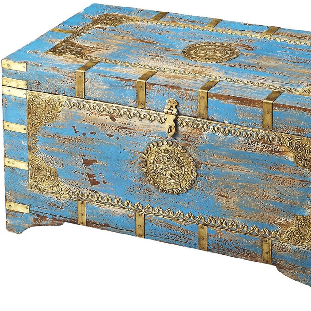 Traditional Hand Painted Brass Inlay Storage Trunk