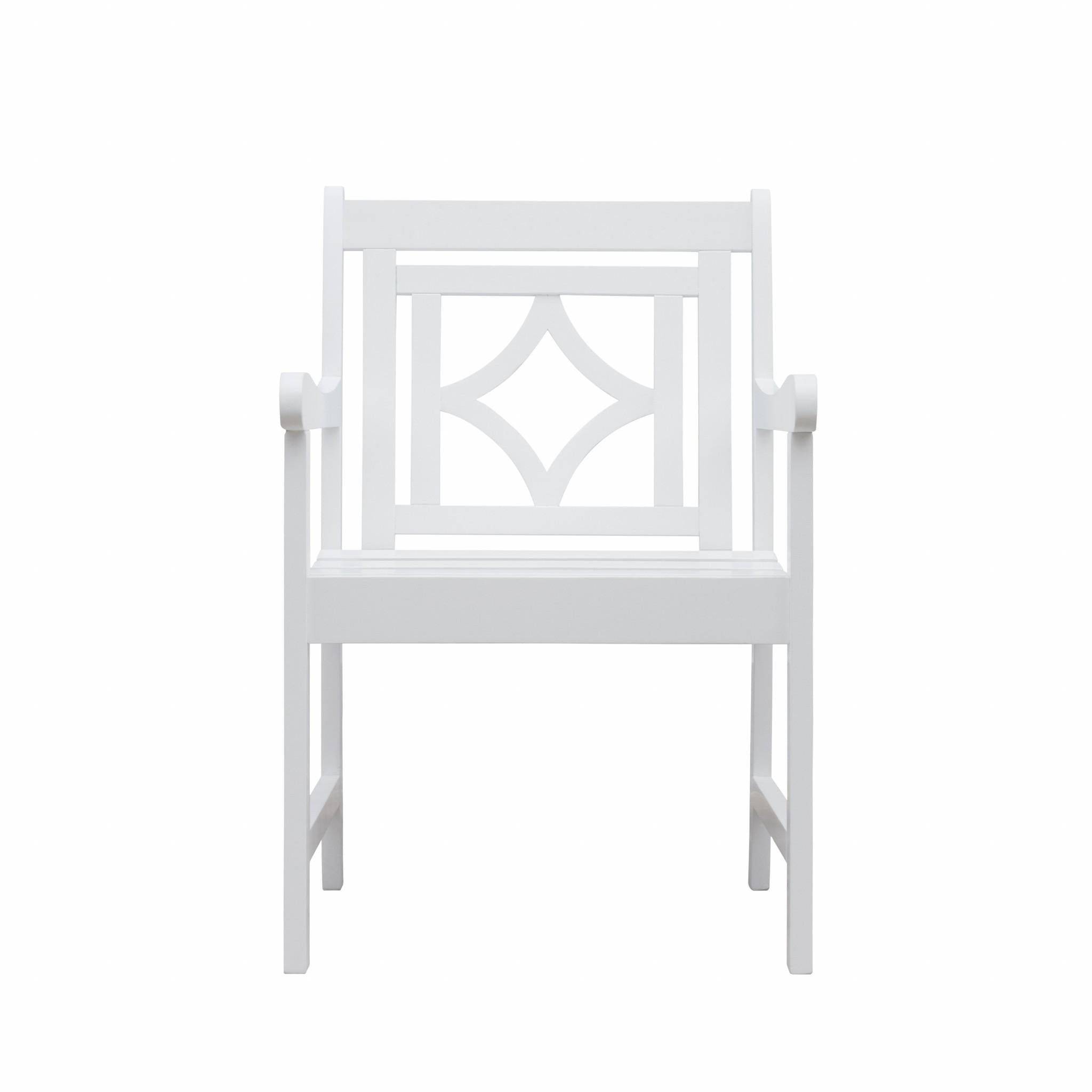 White Dining Armchair with Decorative Back