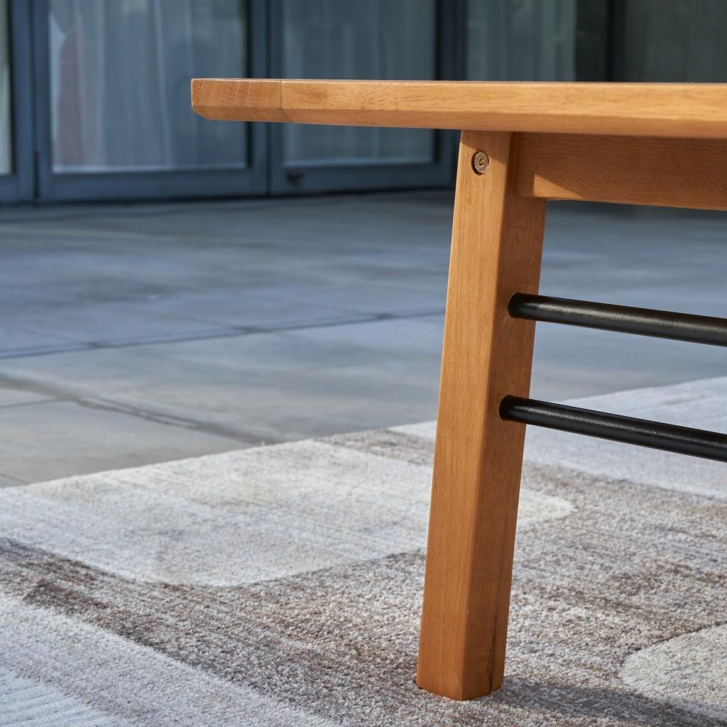 Natural Wood Metal Base Rectangular Coffee Table