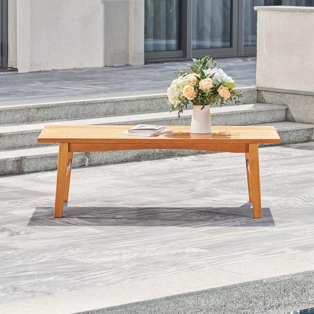 Natural Wood Outdoor Rectangular Coffee Table