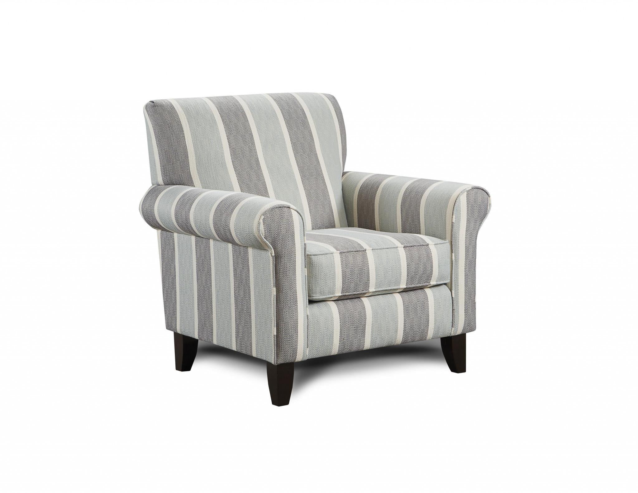 Classic Gray and Blue Stripe Comfy Armchair