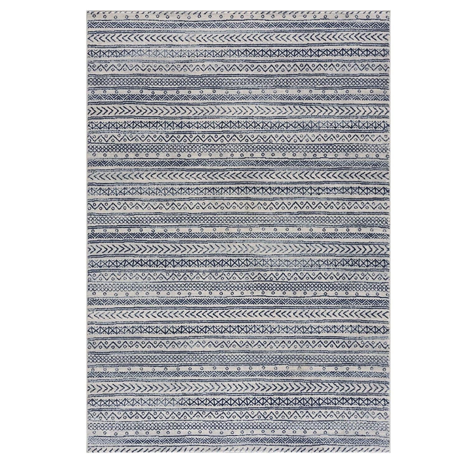 2’ x 13’ Navy Blue Decorative Stripes Runner Rug