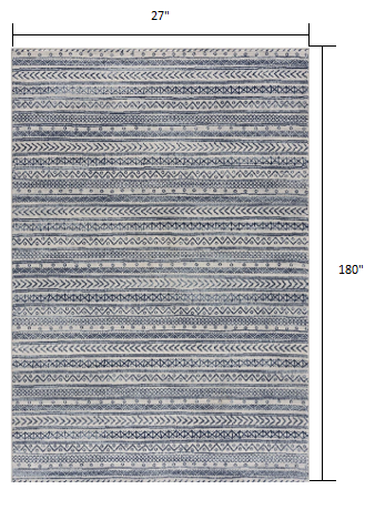 2’ x 15’ Navy Blue Decorative Stripes Runner Rug