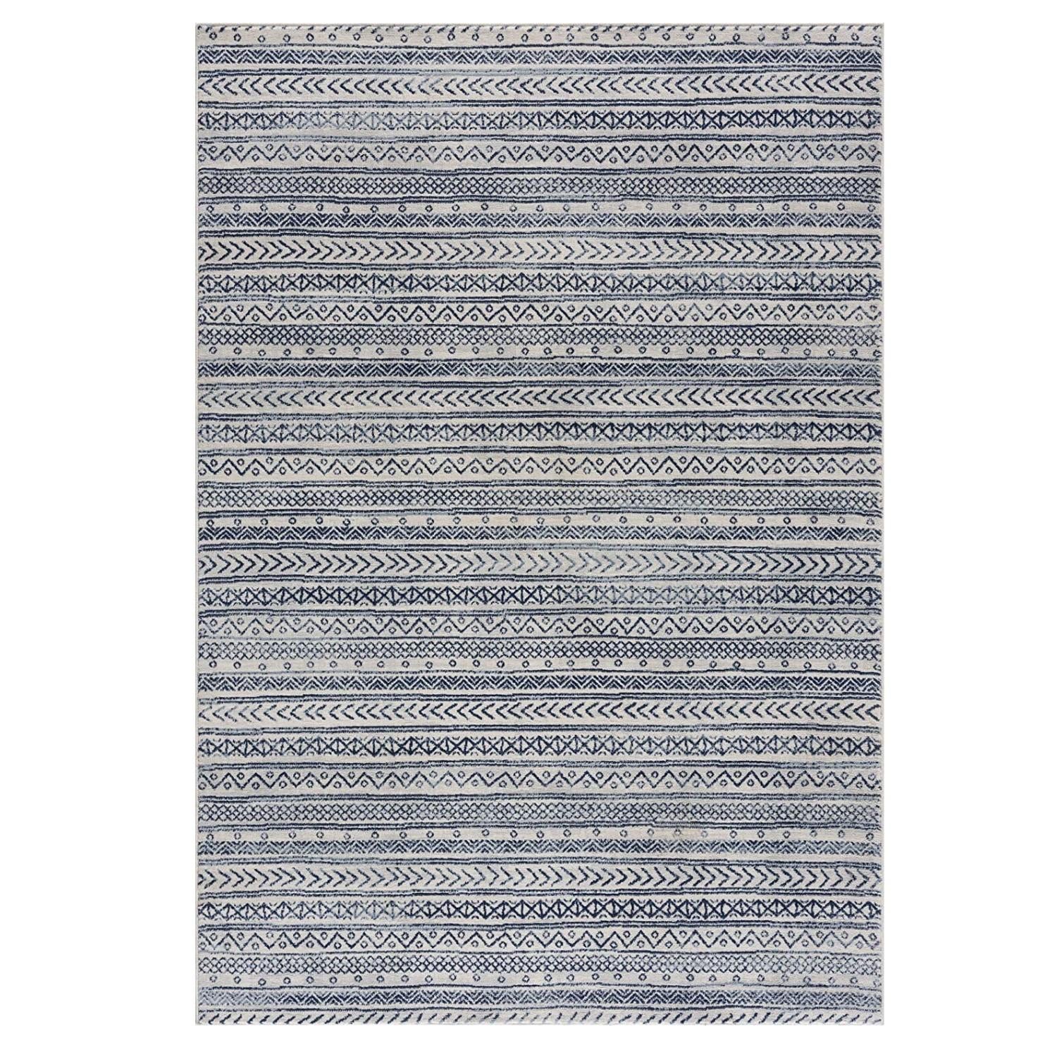 2’ x 20’ Navy Blue Decorative Stripes Runner Rug