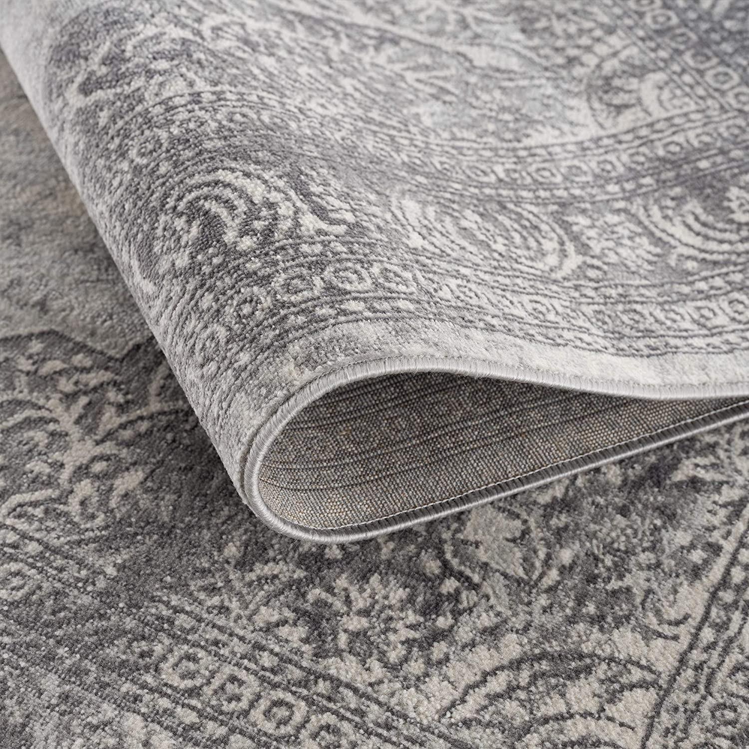 2’ x 10’ Gray Distressed Medallion Runner Rug