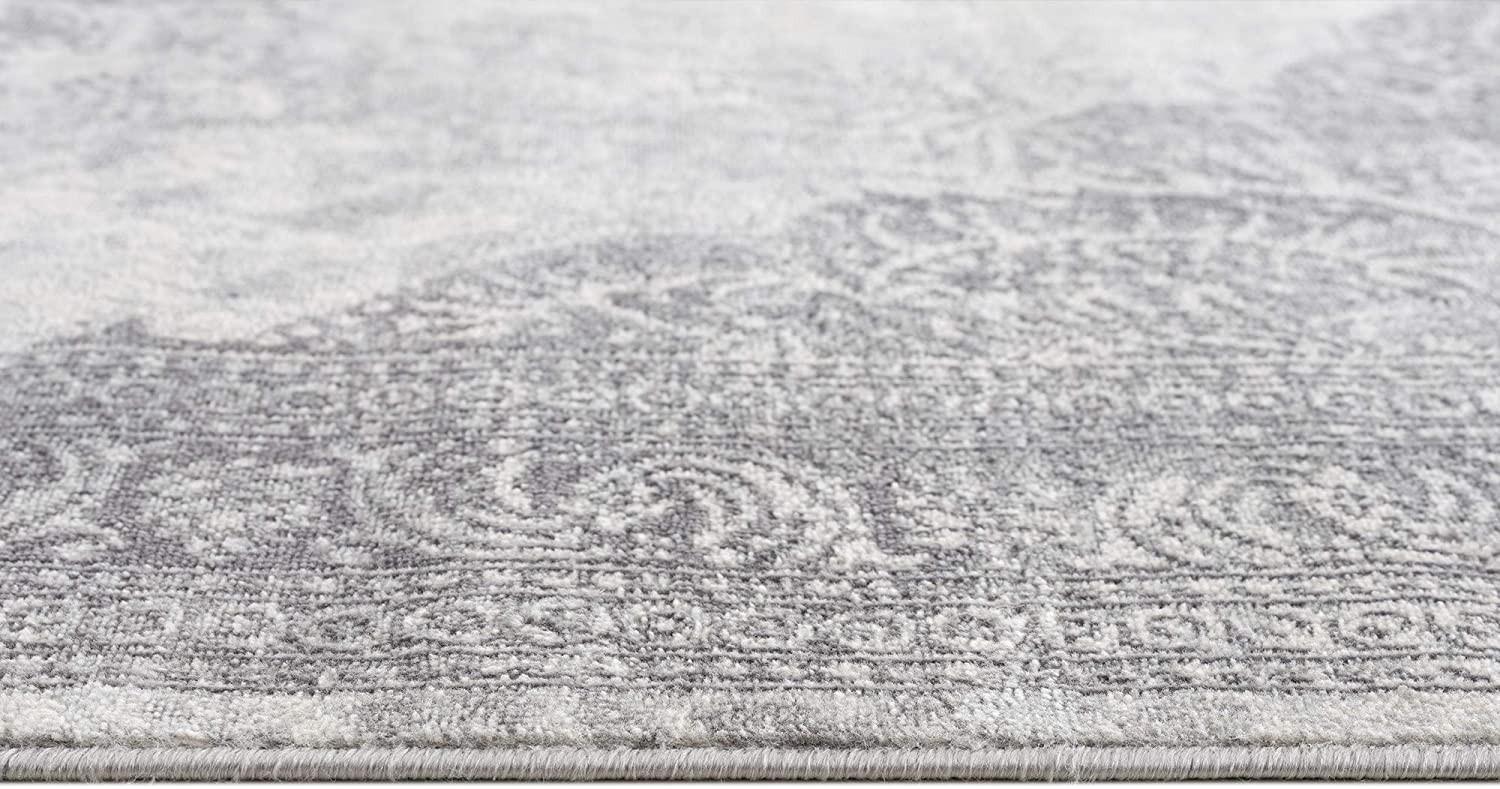 2’ x 10’ Gray Distressed Medallion Runner Rug