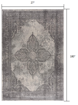 2’ x 15’ Gray Distressed Medallion Runner Rug