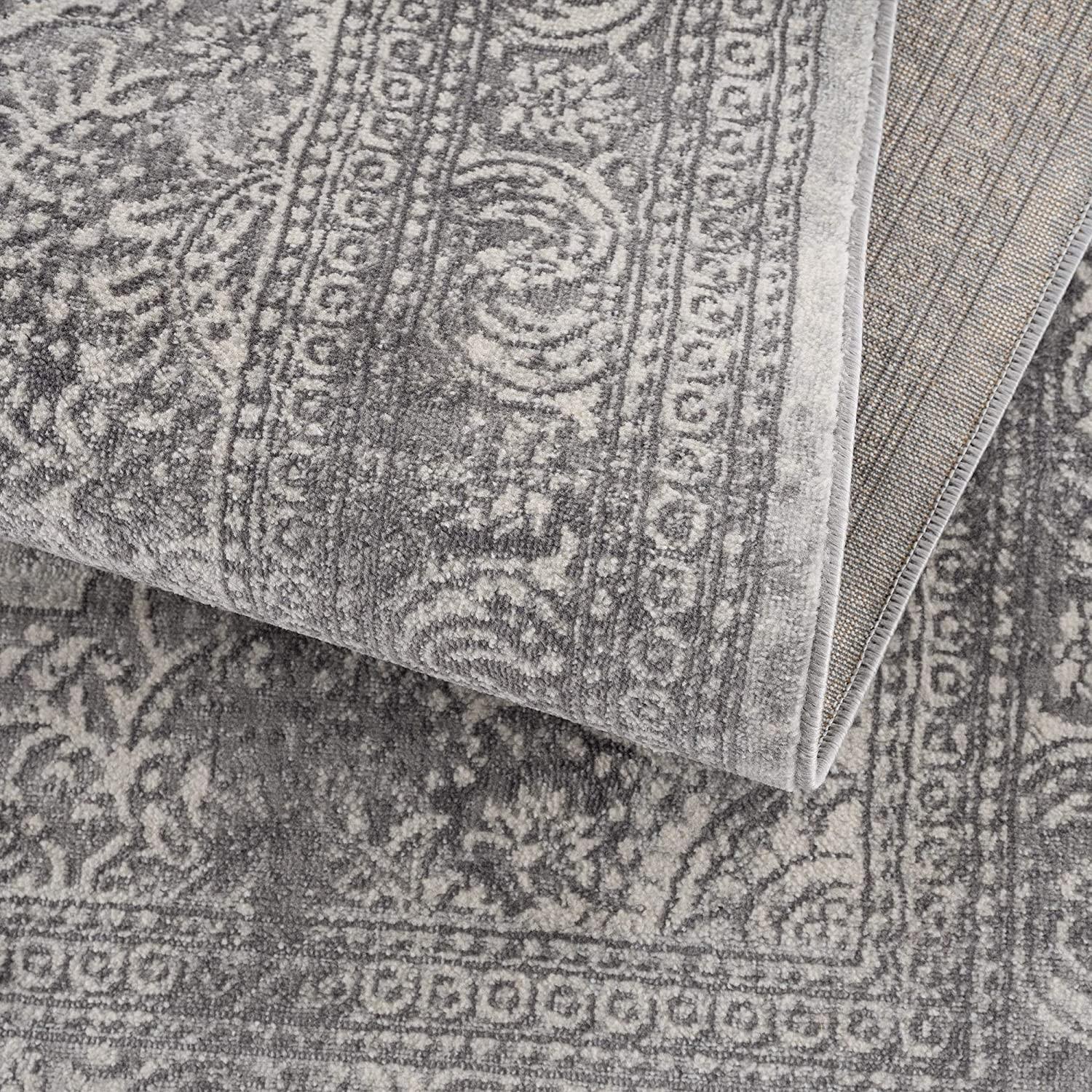 2’ x 20’ Gray Distressed Medallion Runner Rug