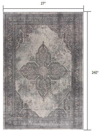 2’ x 20’ Gray Distressed Medallion Runner Rug