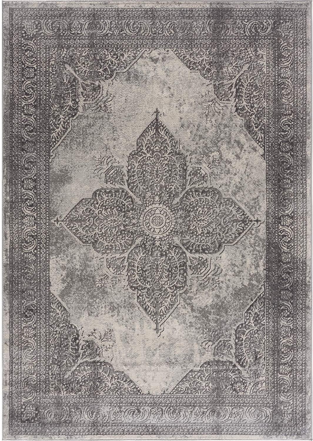 2’ x 4’ Gray Distressed Medallion Area Rug