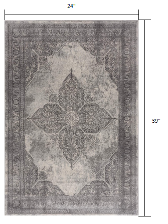 2’ x 4’ Gray Distressed Medallion Area Rug