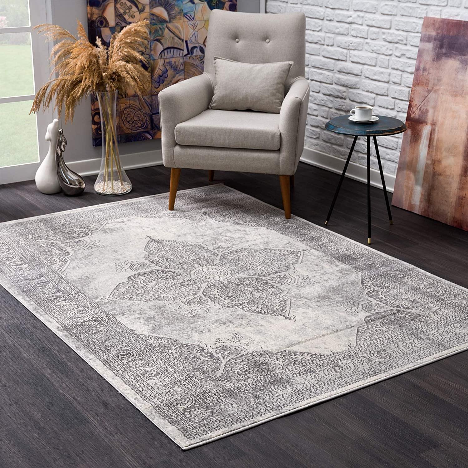 2’ x 6’ Gray Distressed Medallion Area Rug