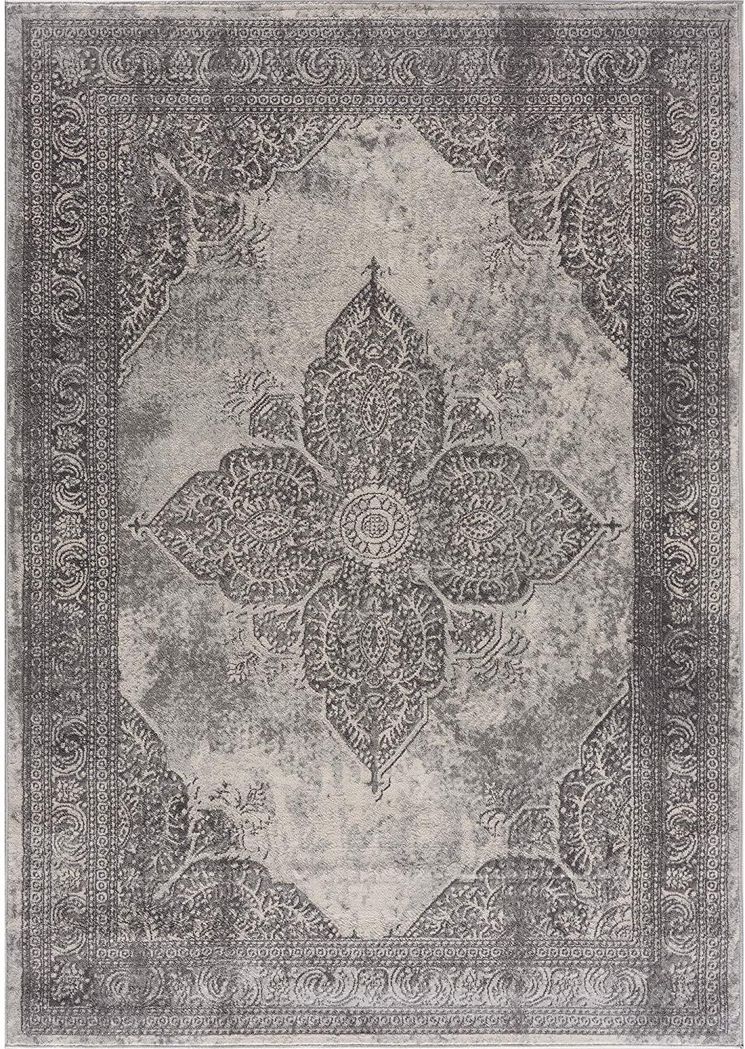 2’ x 6’ Gray Distressed Medallion Area Rug