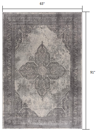 5’ x 8’ Gray Distressed Medallion Area Rug