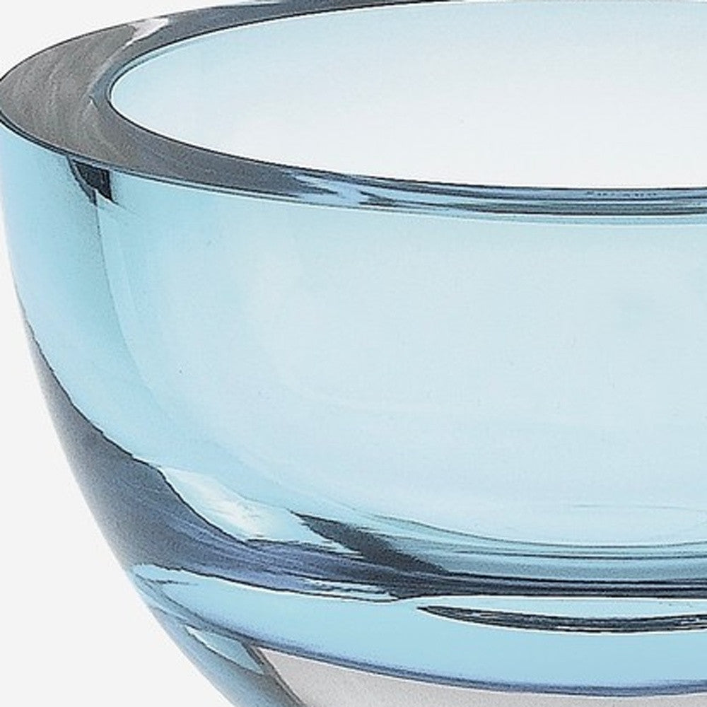 Aqua Blue Mouth Blown Polish Crystal Thick Walled Bowl