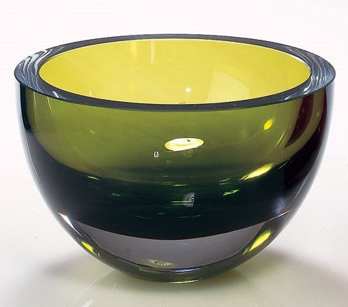 Moss Green Mouth Blown Polish Crystal Thick Walled Bowl
