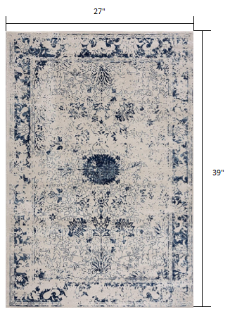 2’ x 3’ Navy Blue Distressed Floral Scatter Rug