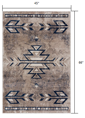 4’ x 6’ Beige and Blue Boho Chic Area Rug