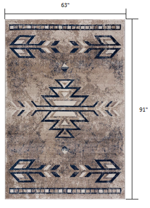 5’ x 8’ Beige and Blue Boho Chic Area Rug