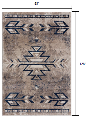 8’ x 11’ Beige and Blue Boho Chic Area Rug