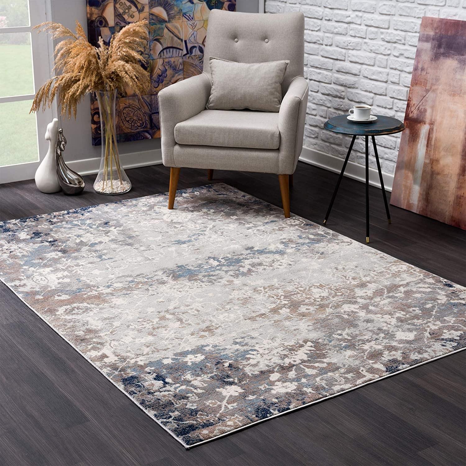 2’ x 20’ Navy and Beige Distressed Vines Runner Rug Default Title