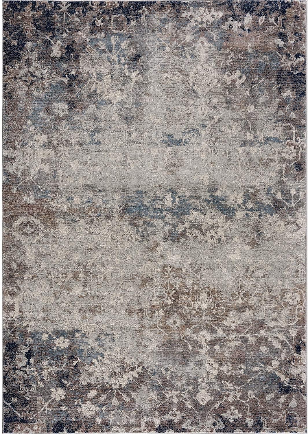 2’ x 3’ Navy and Beige Distressed Vines Scatter Rug