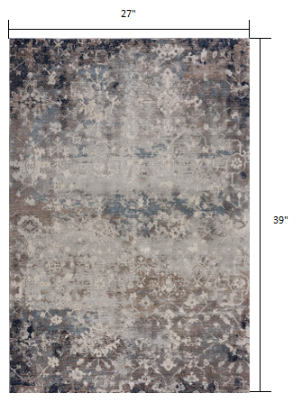2’ x 3’ Navy and Beige Distressed Vines Scatter Rug