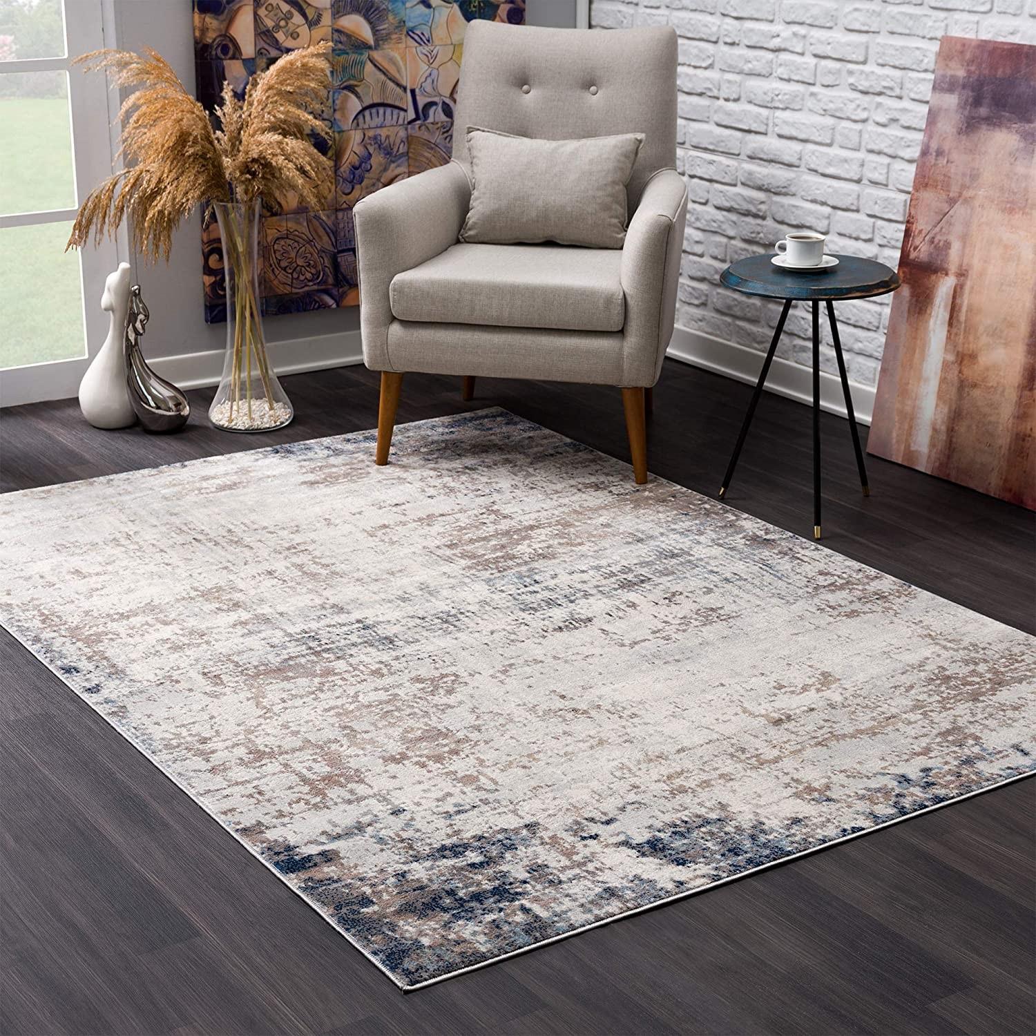 2’ x 5’ Navy Blue Distressed Striations Area Rug