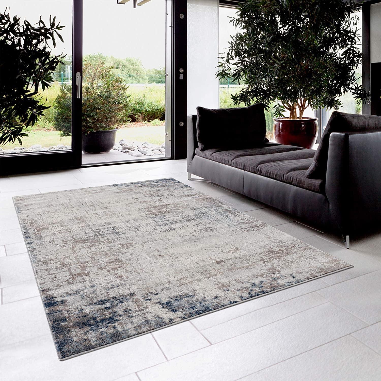 8’ x 11’ Navy Blue Distressed Striations Area Rug