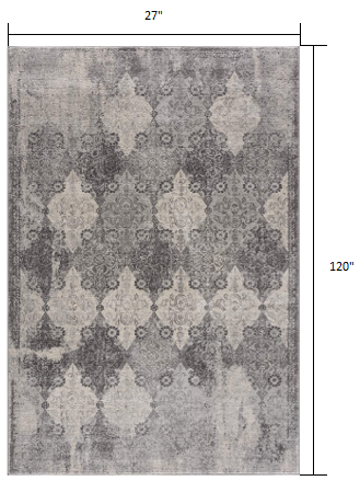 2’ x 10’ Gray Distressed Trellis Pattern Runner Rug