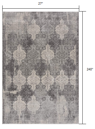 2’ x 20’ Gray Distressed Trellis Pattern Runner Rug