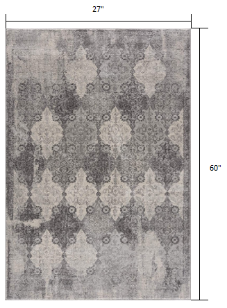 2’ x 5’ Gray Distressed Trellis Pattern Area Rug