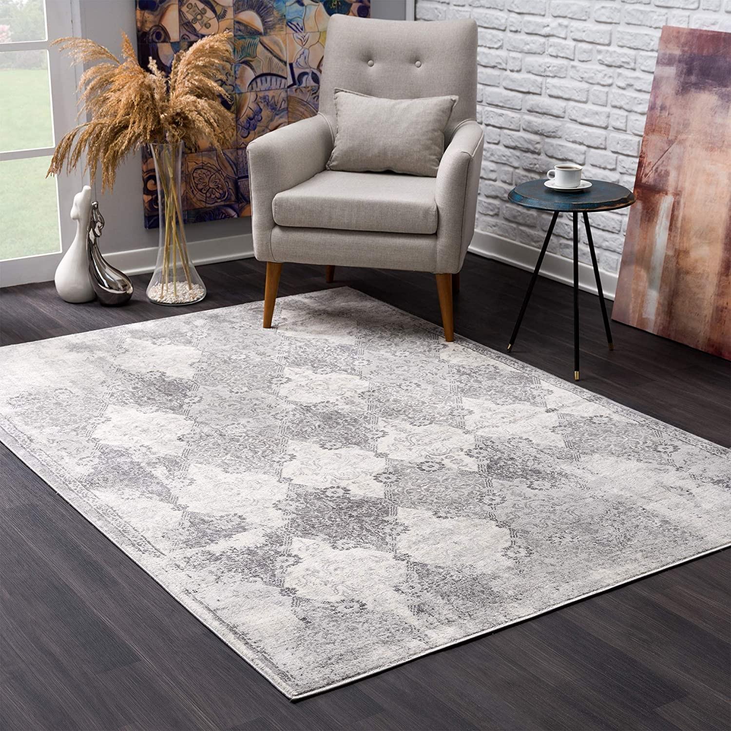 4’ x 6’ Gray Distressed Trellis Pattern Area Rug Default Title