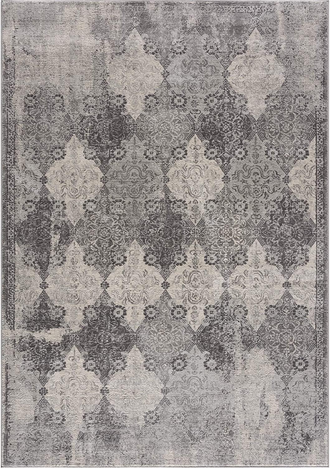 5’ x 8’ Gray Distressed Trellis Pattern Area Rug