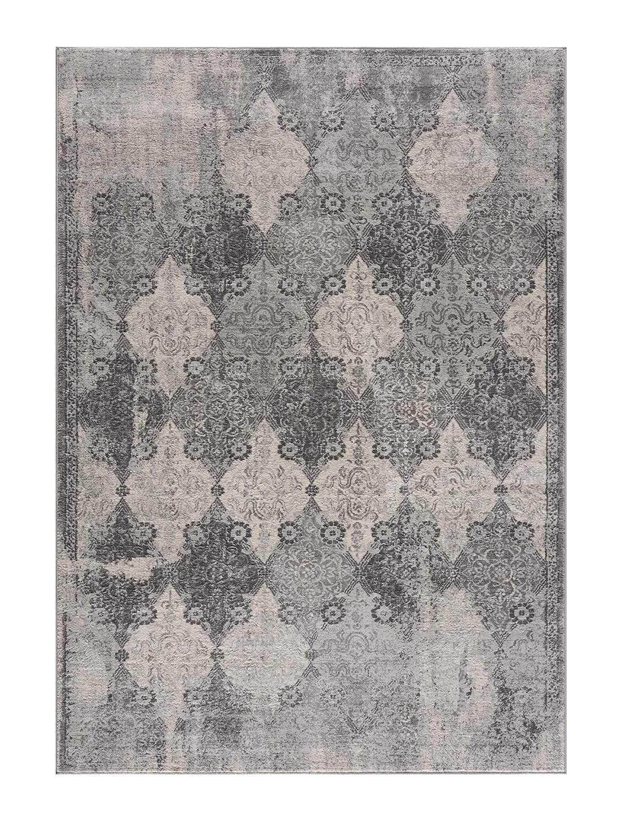 5’ x 8’ Gray Distressed Trellis Pattern Area Rug