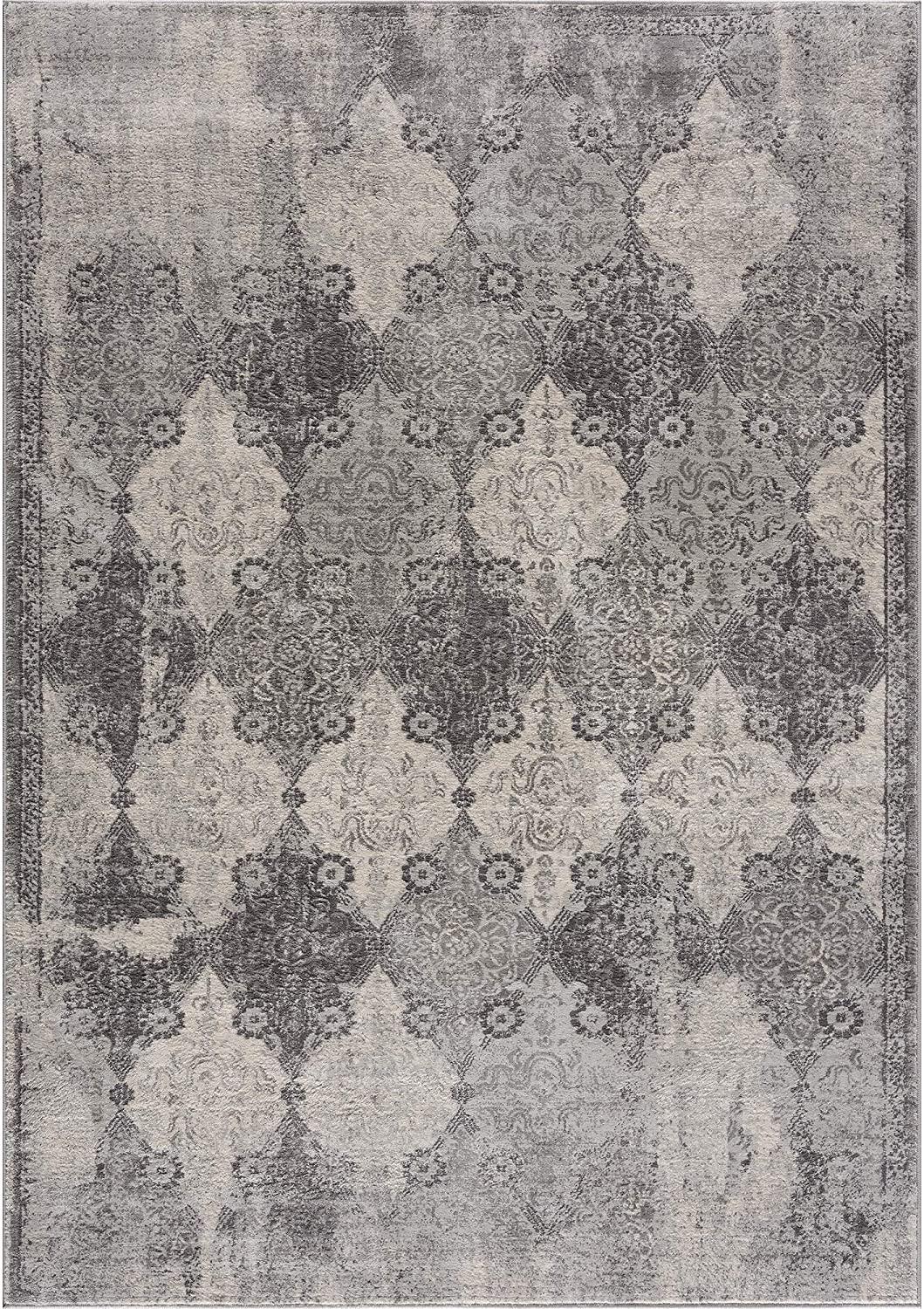 8’ x 11’ Gray Distressed Trellis Pattern Area Rug