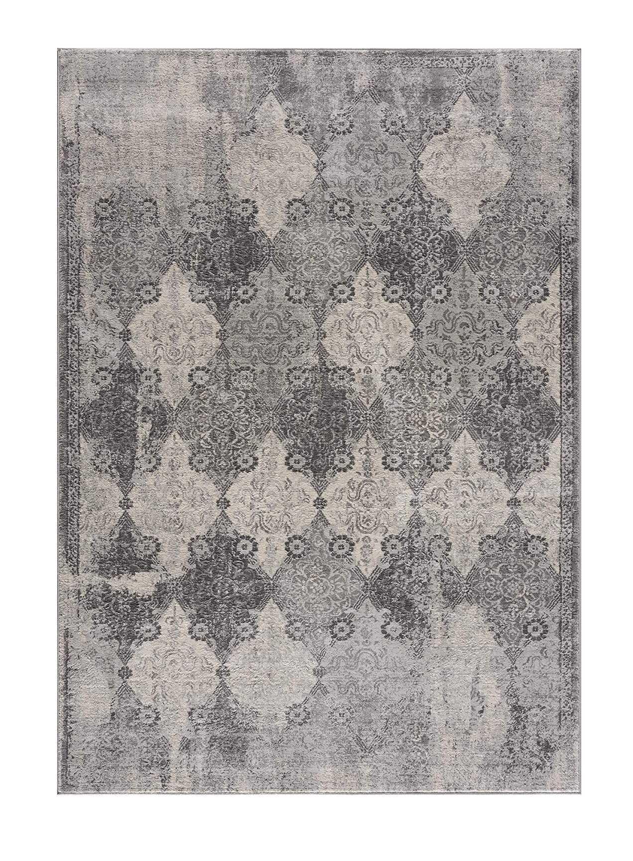 8’ x 11’ Gray Distressed Trellis Pattern Area Rug