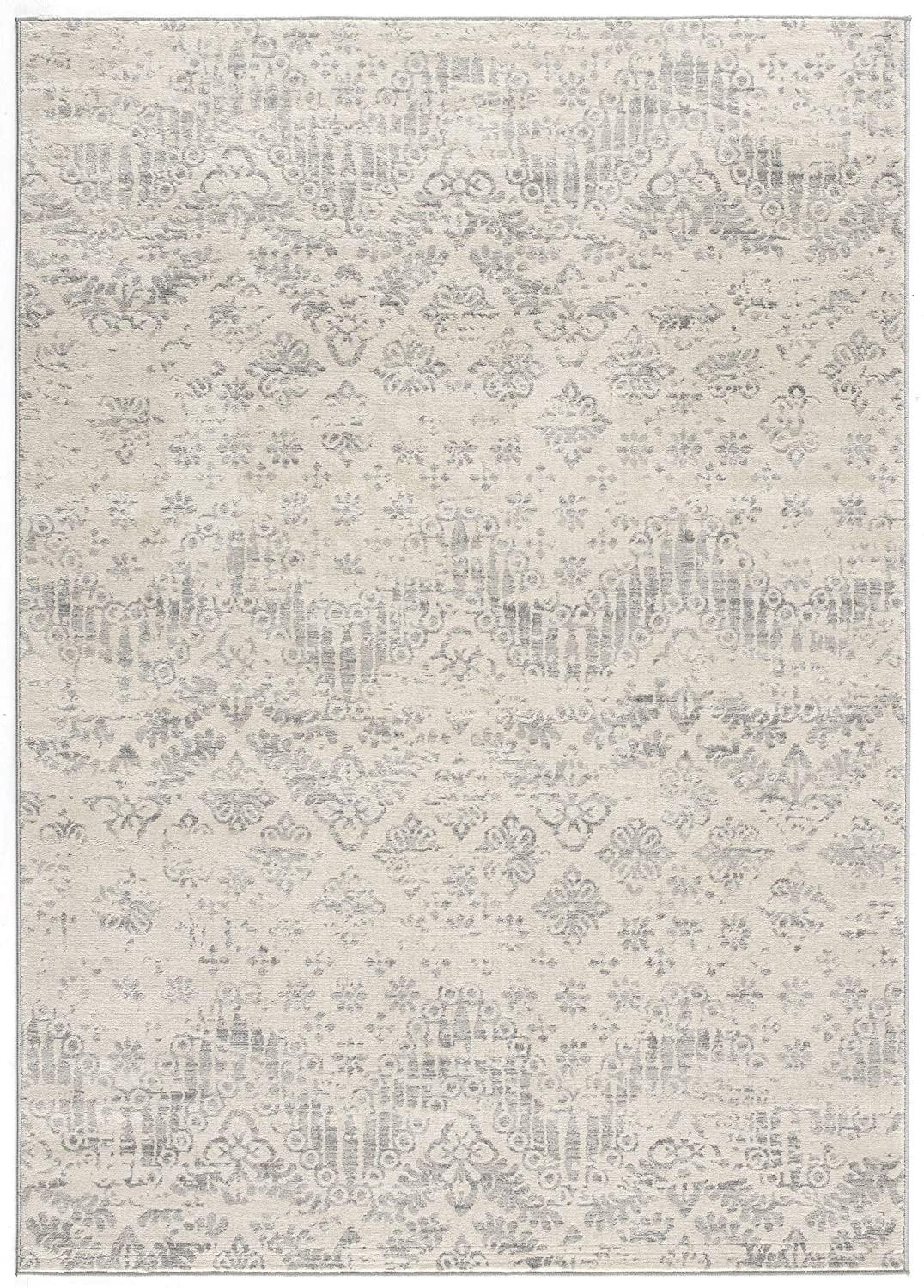 2’ x 3’ Ivory Distressed Ikat Pattern Scatter Rug