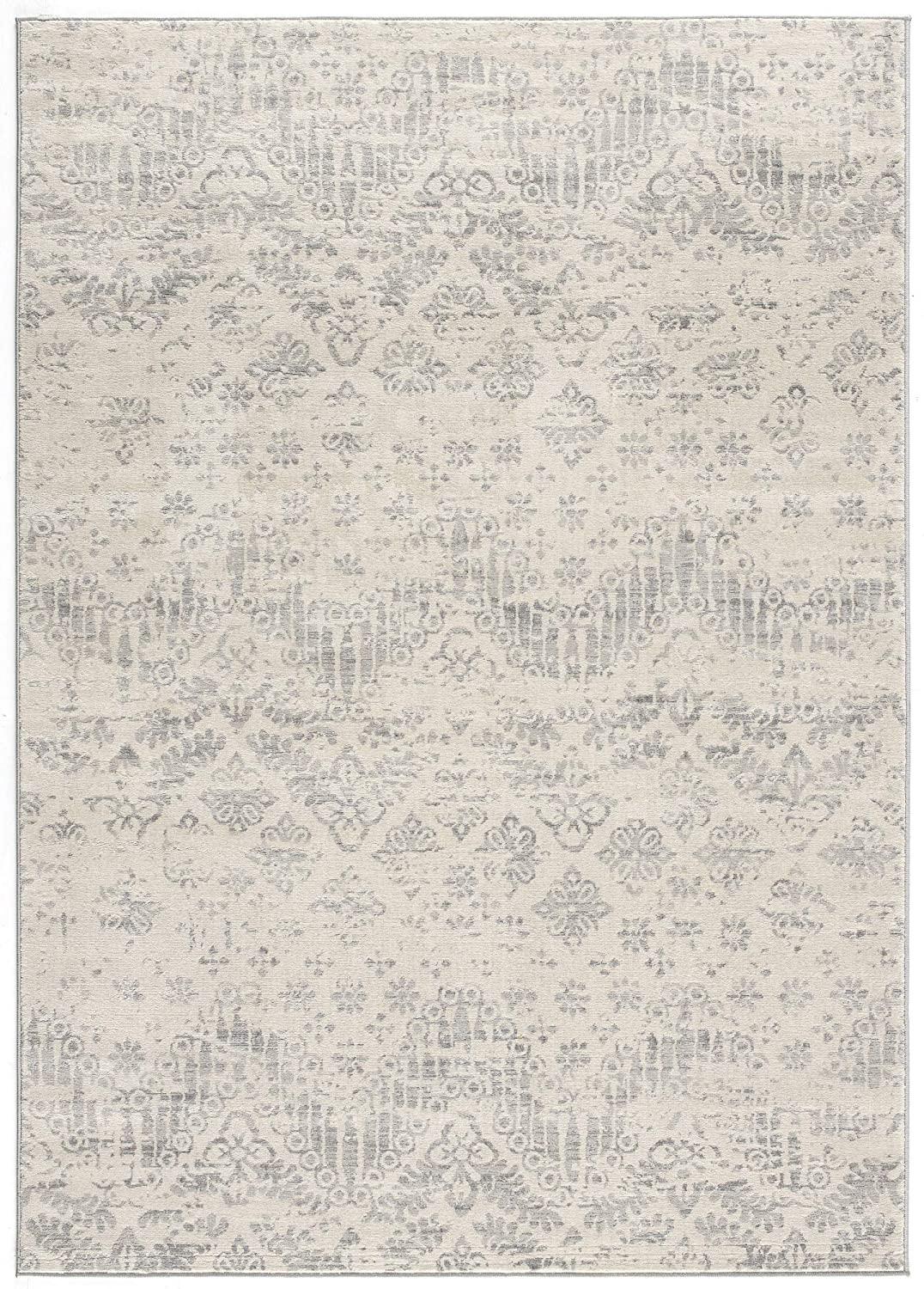 5’ x 8’ Ivory Distressed Ikat Pattern Area Rug