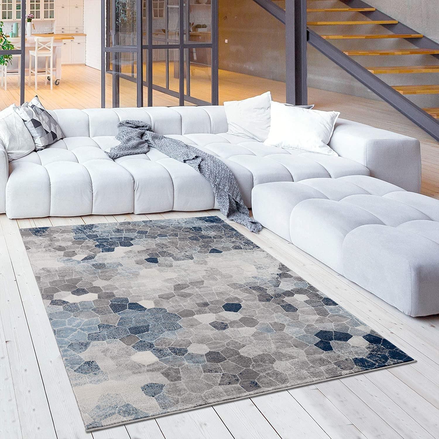 2’ x 5’ Navy Blue Cobblestone Pattern Area Rug